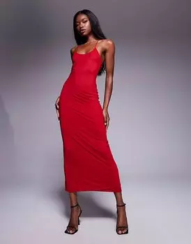 Платье-миди с вырезом лодочкой ASOS DESIGN в сетку красного цвета