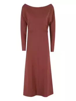 Платье миди с вырезом-лодочкой и длинными рукавами Federica Tosi, коричневый