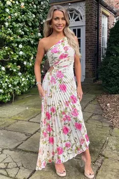 Платье миди с вырезом на одно плечо и складками Ax Paris, бежевый