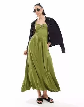 Платье миди с вырезом сердечком ASOS DESIGN оливкового цвета