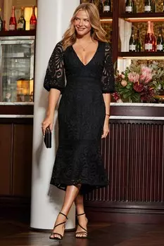 Платье миди с вырезом сердечком и кружевной отделкой Sosandar, черный