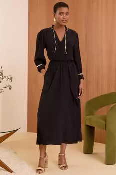 Платье миди с вырезом стойкой, отделкой пайетками Love & Roses, черный