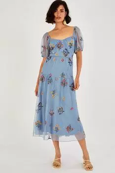 Платье миди с вышивкой "Cressida" Monsoon, синий