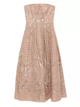 Платье миди с вышивкой Elie Saab, коричневый