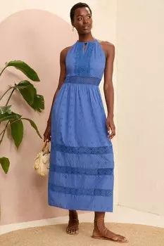 Платье миди с вышивкой халтер и вышивкой Love & Roses, синий