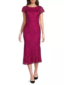 Платье миди с вышивкой и усами Marina, фуксия