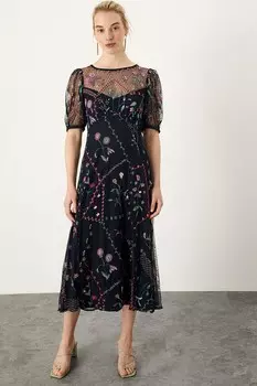 Платье миди с вышивкой 'Polly' Monsoon, синий