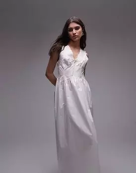 Платье миди с вышивкой спереди от Topshop белого цвета