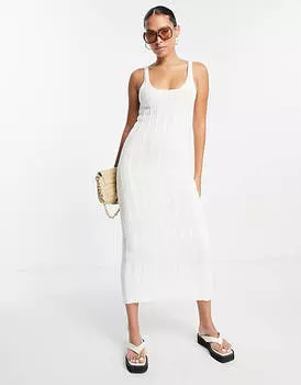 Платье миди с вышивкой Topshop цвета слоновой кости