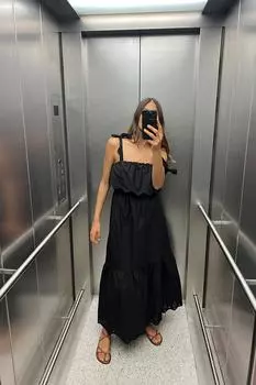 Платье миди с вышивкой ZARA, черный