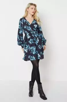 Платье миди с высоким цветочным принтом и присборенной талией Dorothy Perkins, черный