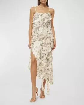 Платье миди с высоким и низким вырезом Florance MISA Los Angeles, цвет Wht Sage Botanica Mx