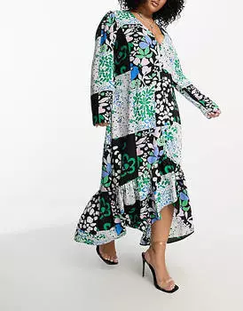 Платье миди с высоким низким подолом и цветочным принтом ASOS DESIGN Curve