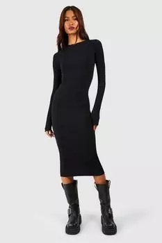 Платье миди с высоким открытым швом и разрезом на шее boohoo, черный