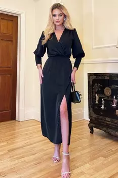 Платье миди с высоким узлом и запахом AX Paris, черный