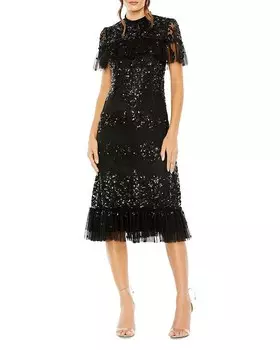 Платье миди с высоким воротником и пайетками Mac Duggal, черный