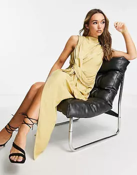 Платье миди с высоким воротником и драпировкой на талии ASOS DESIGN из фактурной ткани