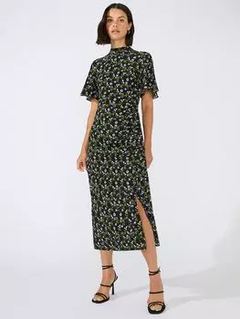 Платье миди с высоким воротником Ro&Zo Petite Wildflower, черный/мульти