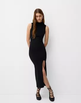 Платье миди с высоким воротом Bershka, черный