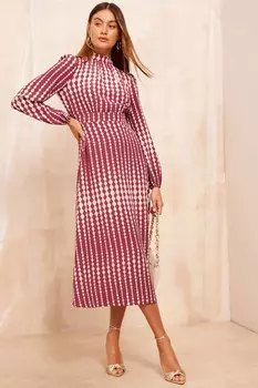 Платье миди с высоким воротом, длинными рукавами и отделкой бантом Friends Like These, красный