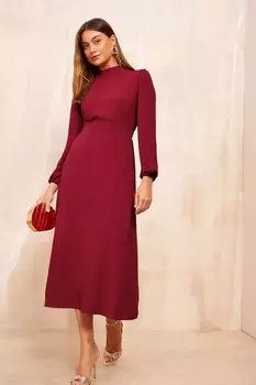 Платье миди с высоким воротом, длинными рукавами и отделкой бантом Friends Like These, красный