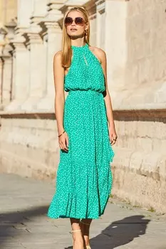 Платье миди с высоким воротом и поясом замочной скважиной Sosandar, зеленый