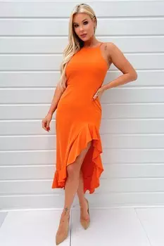 Платье миди с высоким вырезом и рюшой внизу Ax Paris, оранжевый