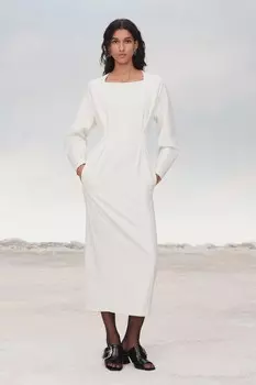Платье миди с вытяжками ZARA, цвет oyster/white