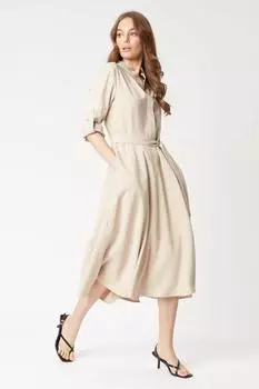 Платье-миди с закатанными рукавами Бежевое James Lakeland, бежевый