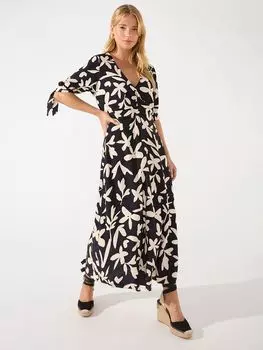 Платье миди с замочной скважиной Ro&Zo Petite с принтом листьев, черный