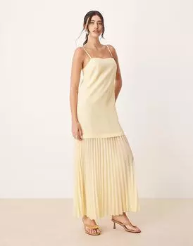 Платье-миди с заниженной талией и плиссированной юбкой ASOS DESIGN лимонно-желтого цвета