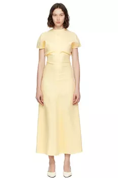 Платье миди с заниженной талией и фактурой корзинного плетения Toteme, цвет straw