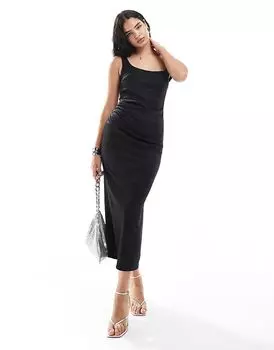 Платье миди с заниженными плечами черного цвета ASOS DESIGN