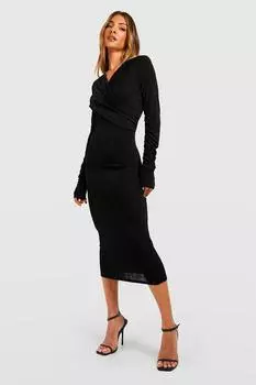 Платье миди с запахом Boohoo, черный