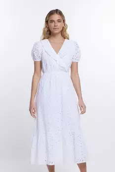 Платье миди с запахом Brodeire River Island, белый