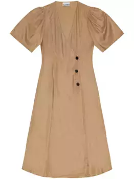 Платье миди с запахом GANNI, коричневый