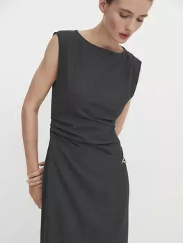 Платье миди с запахом и цепочкой Massimo Dutti, серый