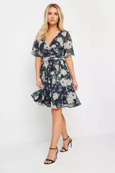 Платье миди с запахом и цветочным принтом из сетки Pixiegirl Petite, синий