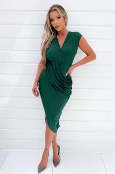 Платье миди с запахом и драпировкой Ax Paris, зеленый