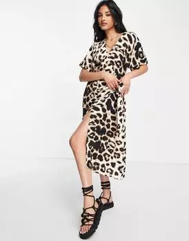 Платье миди с запахом и леопардовым принтом Vero Moda Aware