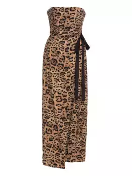 Платье миди с запахом и леопардовым принтом AGUA BY AGUA BENDITA, коричневый