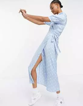 Платье миди с запахом и объемными рукавами Vila в белый горошек