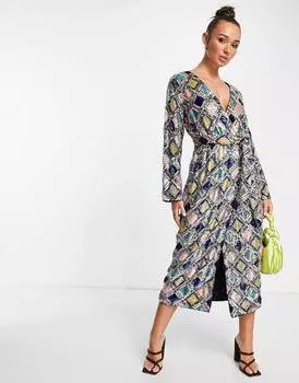 Платье миди с запахом и пайетками с поясом и ромбами ASOS EDITION