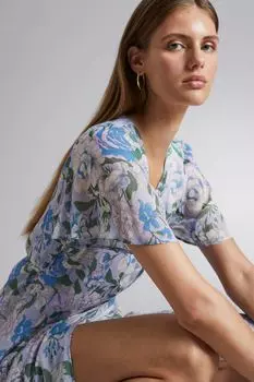 Платье миди с запахом и воланами на рукавах H&M, синий