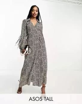 Платье миди с запахом и воротником-стойкой ASOS DESIGN Tall