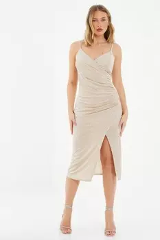 Платье-миди с запахом и золотыми блестками QUIZ Clothing