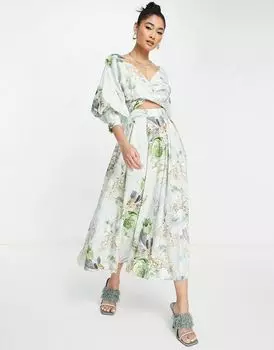 Платье миди с запахом, лифом и пышной юбкой ASOS EDITION с цветочным принтом