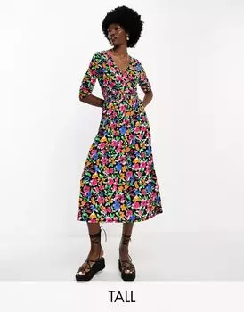 Платье миди с запахом Only Tall с разноцветным цветочным принтом