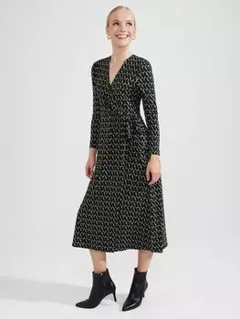 Платье миди с запахом Petite Kataline с абстрактным принтом Hobbs, черный/мульти