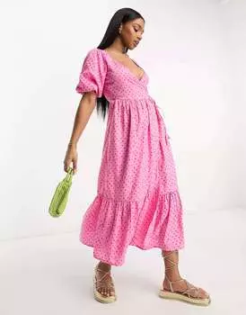 Платье миди с запахом спереди Influence в розовый горошек